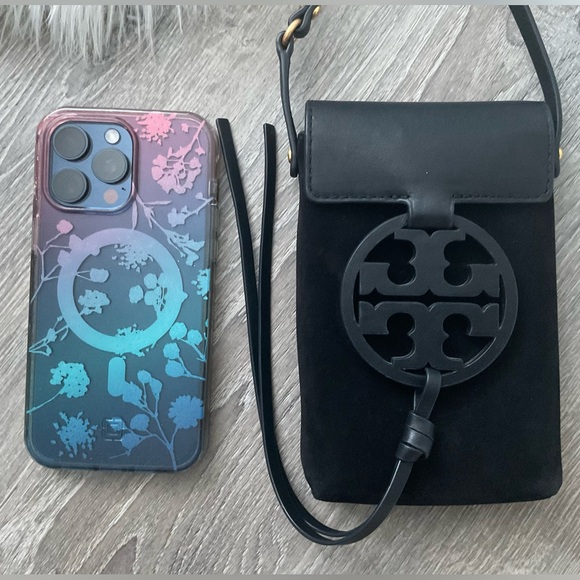 TORY BURCH Rare Miller Phone Crossbody With Tassel Black Leather/Velvet - Picture 7 of 7